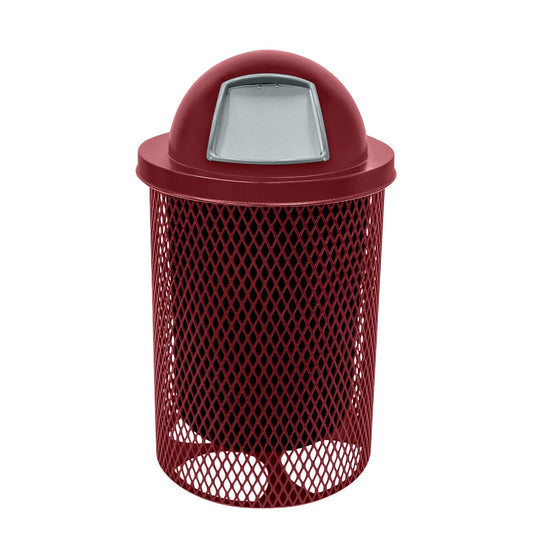 RDT-BUR Heavy Duty 32 Gallon Round Trash Receptacle, Liner Included, Burgundy with Dome Lid, Made in America