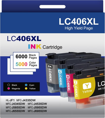 4-Pack LC406XL Ink Cartridges Compatible for Brother MFC-J4335DW MFC-J5855DW MFC-J6555DW MFC-J4535DW MFC-J6955DW MFC-J4345DW MFC-J5955DW Printer, Black Cyan Magenta Yellow