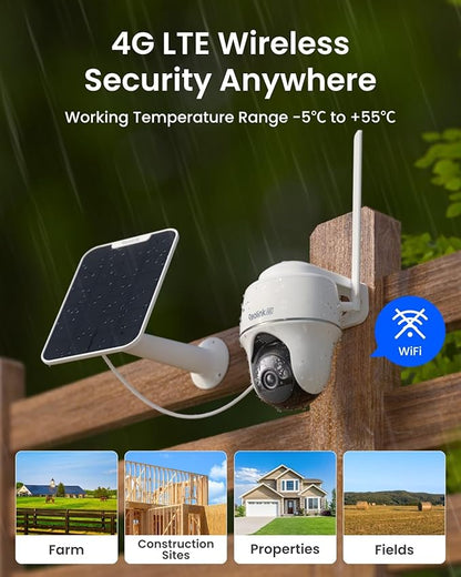 REOLINK 4K 4G LTE 360° Cellular Security Camera Wireless Outdoor +128G SD Card - 4Pack, No WiFi Solar Powered, SIM Card Included, 8MP Color Night Vision, Local/Cloud Storage, Go PT Ultra+Solar Panel 2