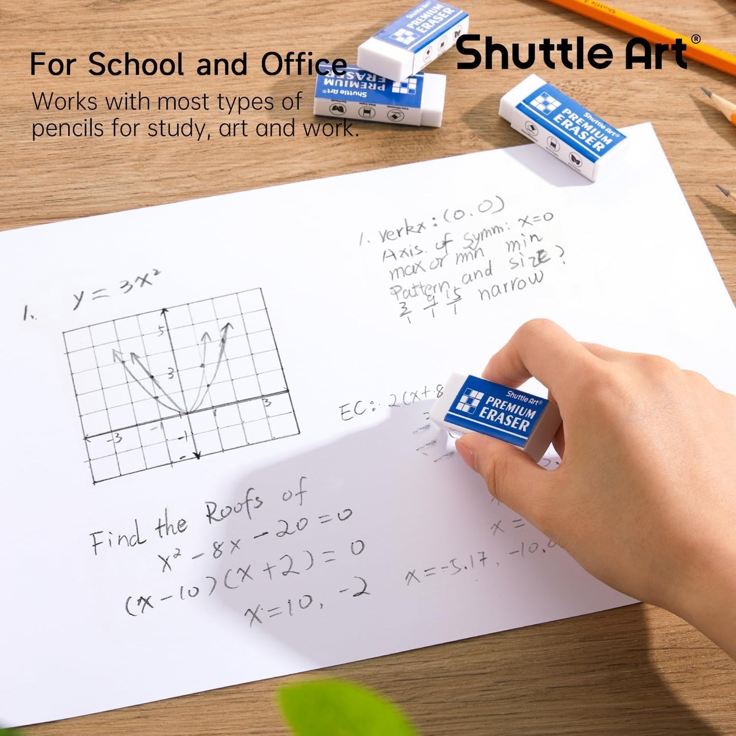 Erasers, Shuttle Art 72 Pack Premium Erasers Bulk, White Eraser Classroom Set for Kids Teachers as School and Office Supplies
