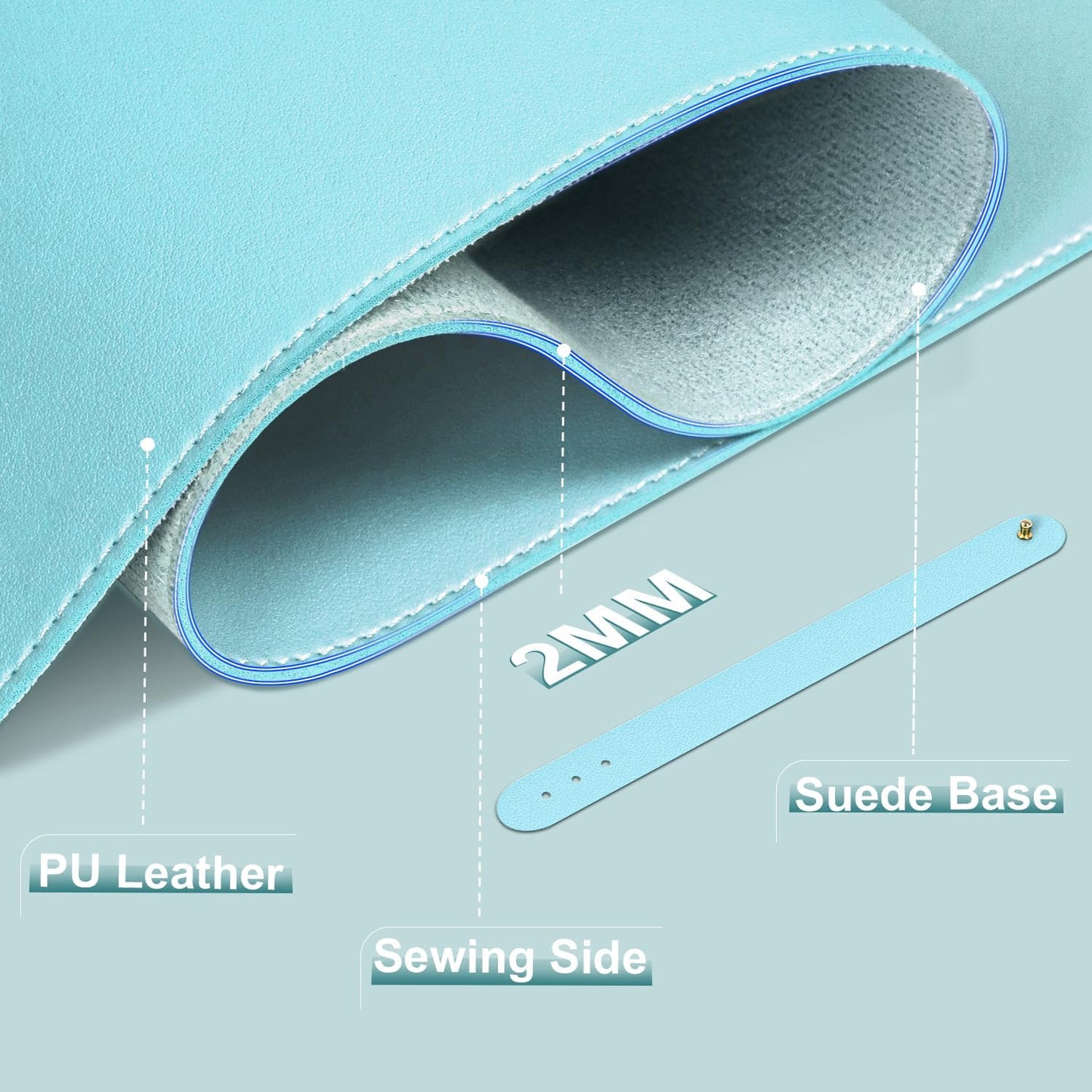 Large Desk Pad 47.2" x 17", Leather Desk Mat Protector, Non-Slip PU Leather Desk Blotter Pad, Large Mouse Keyboard Mat, Waterproof Desk Cover Pad for Office & Home(Aqua Frost Blue)