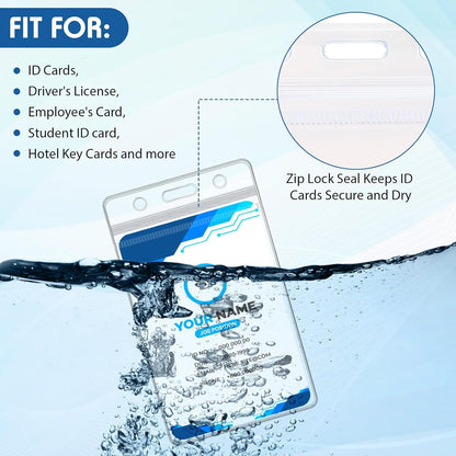 Marspark 100 Pieces Clear Plastic Name Badge ID Card Holders Vertical Name Badge ID Card Holders with Waterproof Resealable Zip Transparent PVC Sleeve Cover for Office School