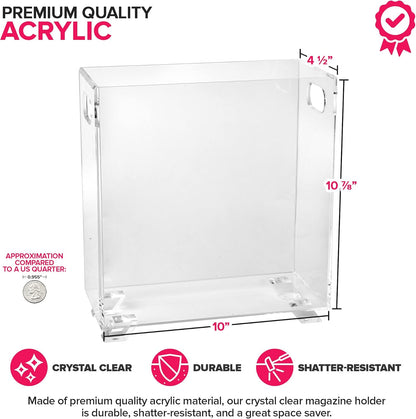 Stock Your Home Acrylic Magazine Holder - Crystal Clear Holder - Shatterproof - Open Top - Space Saver - For Magazines, Publications, Office Desk, Reception, Waiting Room