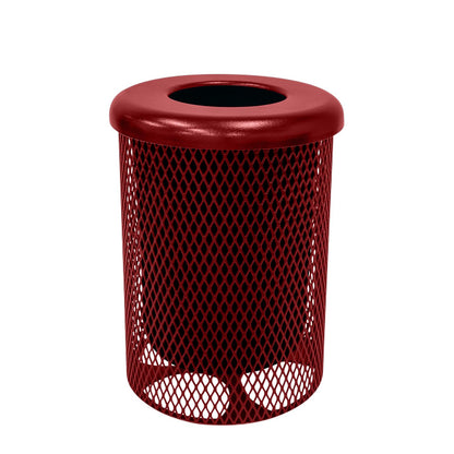 RFT-TXTBUR Heavy Duty 32 Gallon Round Trash Receptacle, Liner Included, Textured Burgundy with Flat Top, Made in America