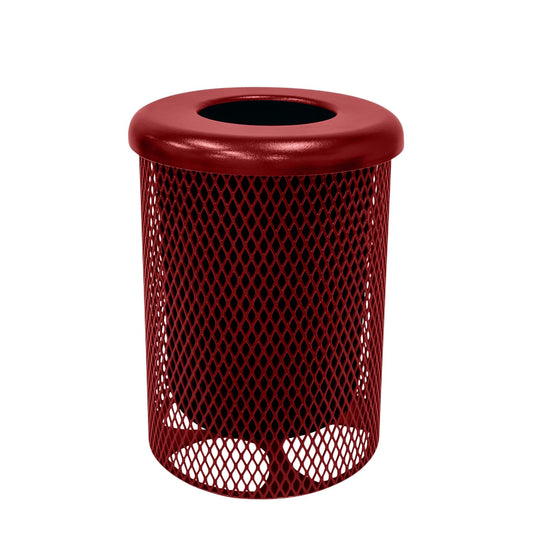 RFT-TXTBUR Heavy Duty 32 Gallon Round Trash Receptacle, Liner Included, Textured Burgundy with Flat Top, Made in America
