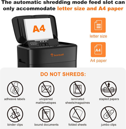 Bonsaii 100 Sheets Auto Feed Paper Shredder, Up to 30 Minutes Shredders for Home Office Use, Micro-Cut Heavy Duty Shredder / 4.2 Gallons/Security Level P-4 (C231-D)