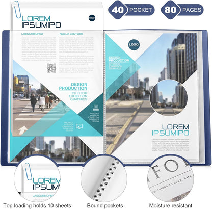 Marspark 6 Pcs Binder with Plastic Sleeves Large 8.5" x 11" Display Presentation Book 40 Pocket 80 Pages Art Portfolio Folder Clear Sheet Protector for Photo Document (Black,Blue)