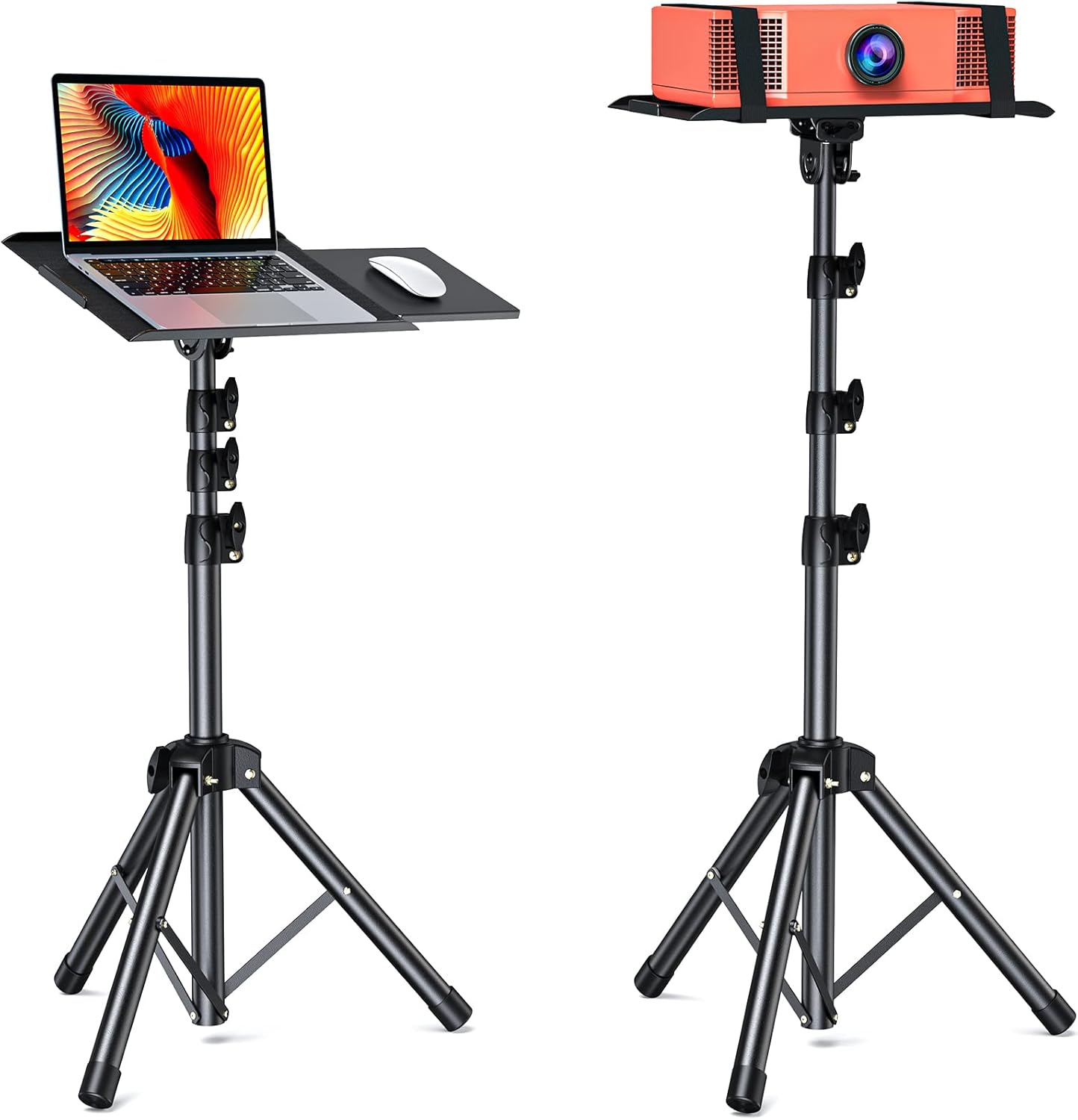 AMADA HOMEFURNISHING Foldable Projector Tripod, Multipurpose Laptop Stand with Removable Mouse Tray, Adjustable Height 25-63 Inch, Outdoor Movie Projector Stand, AMPS03