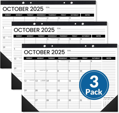 SUNEE Desk Calendar 2025-2026 3 Packs - 18 Month Calendar Oct 2025 - Mar 2027, 17" x 12" Desktop Calendar with Notes, for Planning, Organizing in Family, School or Office - Black 2026 Calendar