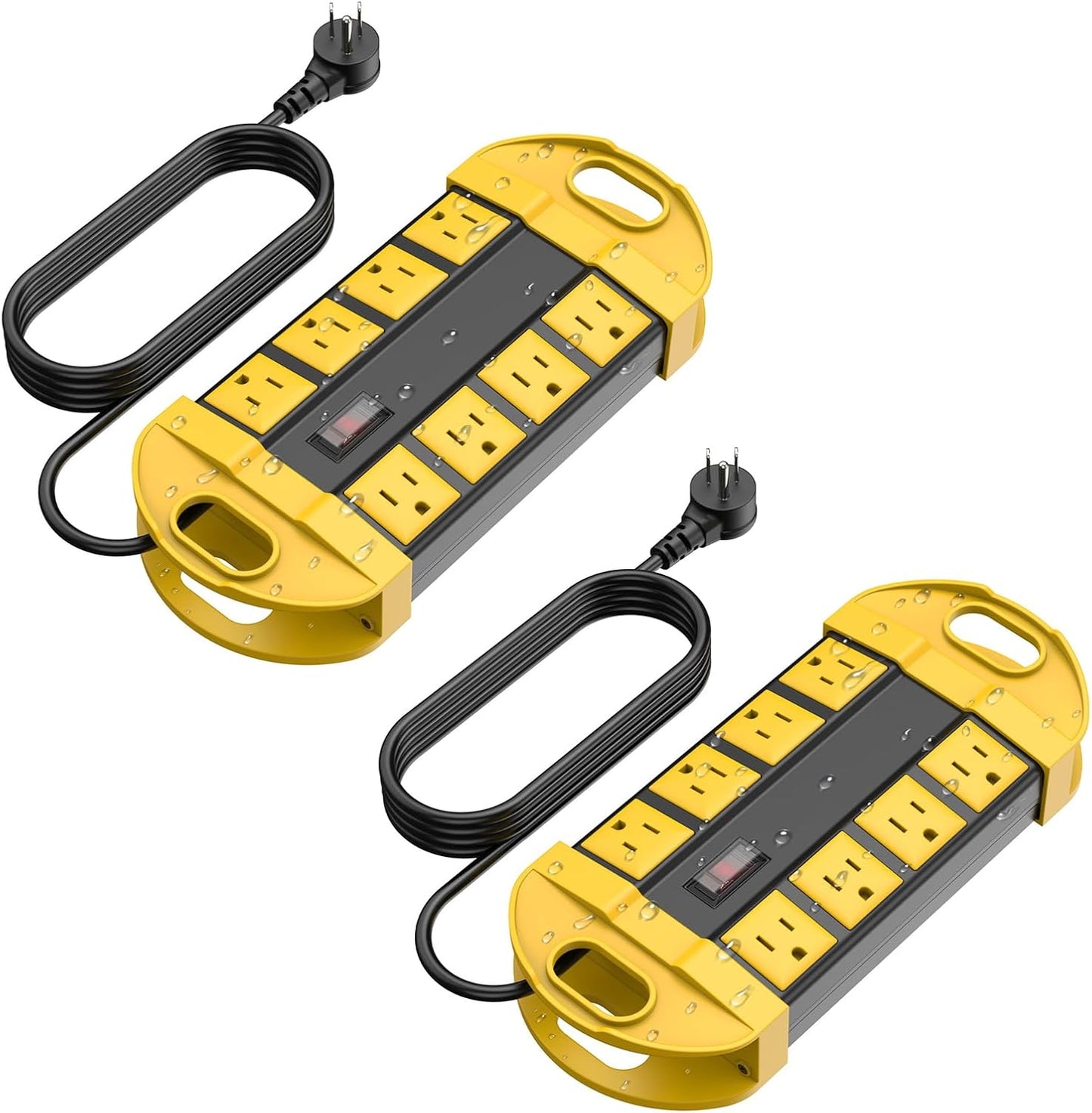 CCCEI 2 Outdoor Power Strips Weatherproof with 8 Plug, Waterproof Extension Cord with Multiple Outlets, Christmas Exterior Garden Yard Surge Protector 10FT, Yellow.
