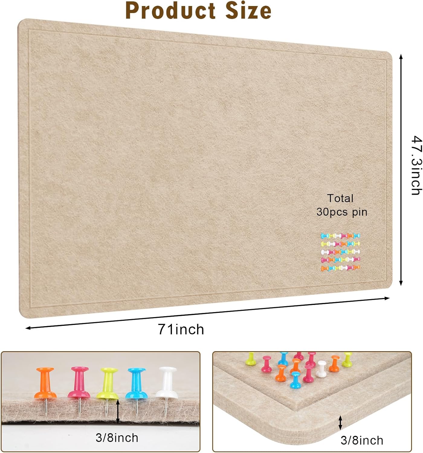 Large Bulletin Board - 72 X 48 inches Cork Board with 30 Pushpin, 6' x 4' Cork Board for Walls Pin Board, Self-Adhesive Felt Board Vision Board Foldable Photo Board for Wall (Beige Brown)
