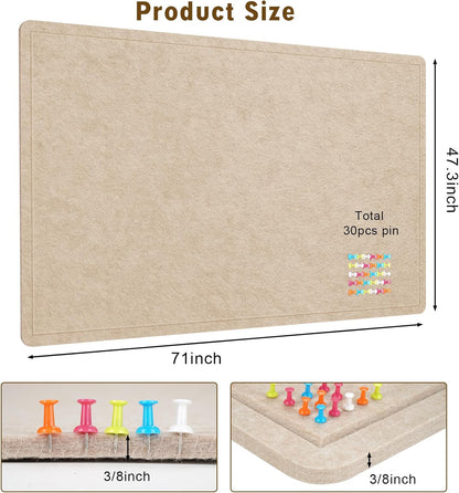 Large Bulletin Board - 72 X 48 inches Cork Board with 30 Pushpin, 6' x 4' Cork Board for Walls Pin Board, Self-Adhesive Felt Board Vision Board Foldable Photo Board for Wall (Beige Brown)