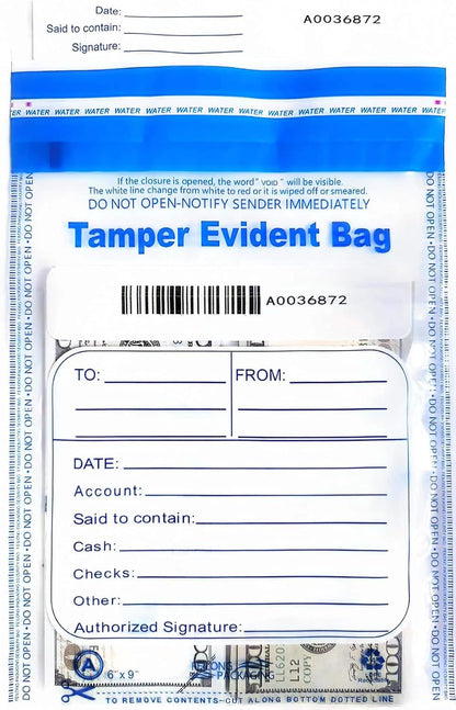 100Pcs 6"x9" Clear Plastic Bank Deposit Bag - Tamper Evident Security Bags -Transparent Cash Money Bags with High Level Security Seal
