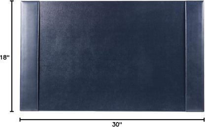 DACASSO Bonded Leather Desk Pad with Side Rails - Luxury Leather Desk Blotter for Writing (30 x 18, Navy Blue)