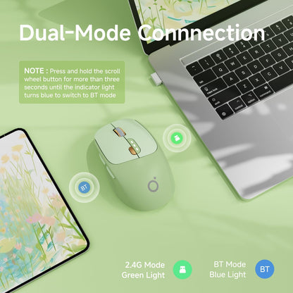 EWEADN Q5 Wireless Mouse, Bluetooth & 2.4G Quiet Computer Mouses with 1600 DPI, Battery Level Display, Ergonomic Office Mouse,6 Button Portable Cute Cordless Mice for Laptop/PC/Mac- Green