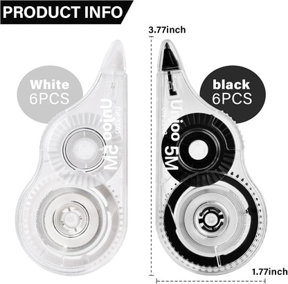 White Correction Tape Dispenser, Fast Clean and Easy to Use Tear-Resistant Tape, For school Supplies, Office (12pack, 5M/196, Tape Width 0.2in)