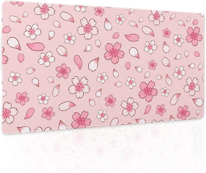 Pink Cherry Blossom Gaming Mouse Pad Large XL Cute Anime Aesthetics Floral Extended Kawaii Flowers Large Mousepad Non-Slip Rubber Base Stitched Edge Long Keyboard Desk Mat for Computer,24x14 Inch