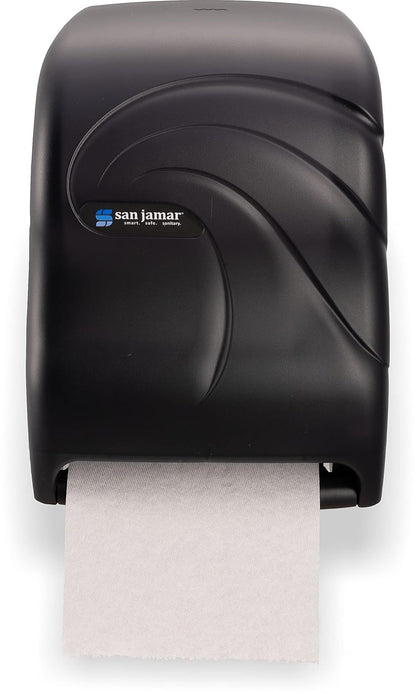 San Jamar Tear-N-Dry Oceans Paper Towel Dispenser 1.5 Inch Core Rolls with Touchless Dispensing for Bathroom, Kitchens, Restaurants, and Cafeterias, Plastic, Black Pearl