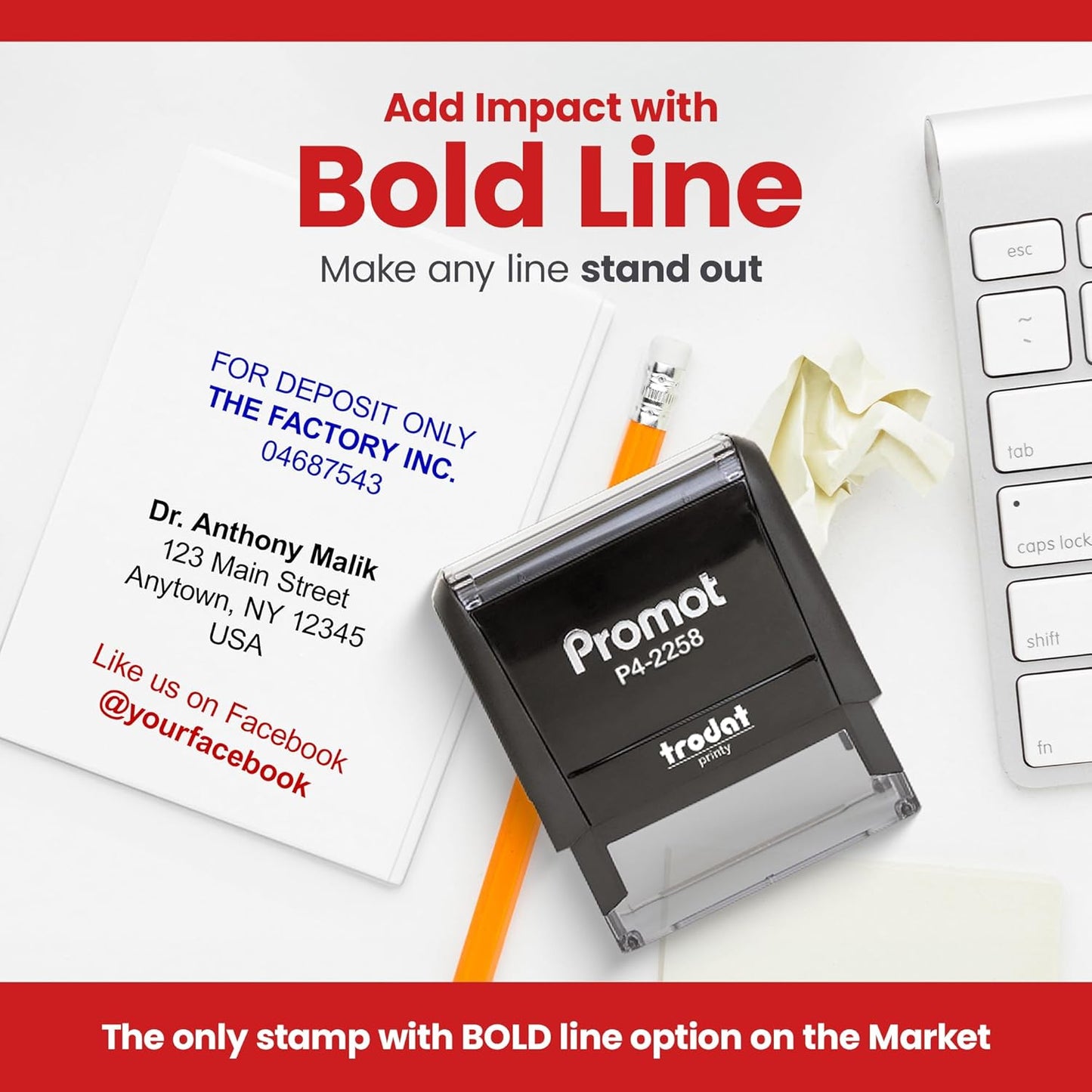 Promot Self Inking Custom Stamp - Up to 4 Lines of Personalized Text, Customized Address Stamp with Easy to Change Ink Cartridge (Large)