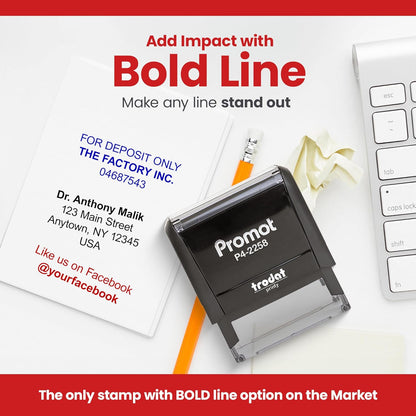 Promot Self Inking Custom Stamp - Up to 4 Lines of Personalized Text, Customized Address Stamp with Easy to Change Ink Cartridge (Large)