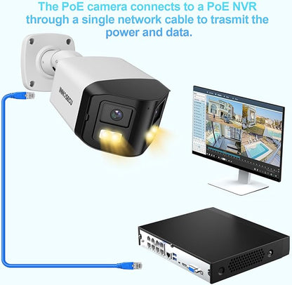 8MP Dual Lens IP PoE Camera, 2X 4MP Security Bullet Surveillance Camera with 180° Angle View, Waterproof IP67, Light Color Night Vision, Two-Way Audio, Human/Vehicle Detection, INB8CD58A