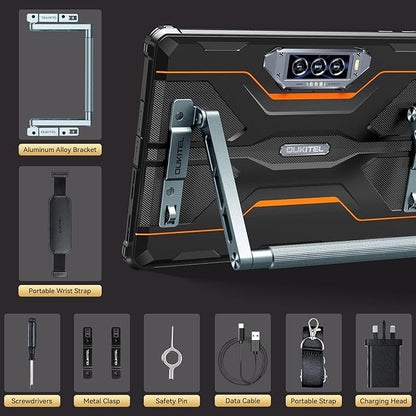 OUKITEL RT8 Android 14 Rugged Tablet - 11 inch Octa-Core MTK Helio G99 20000mAh Waterproof Tablets with Folding Stand, 12GB RAM+256GB ROM/1TB 48MP+32MP Camera Tablet PC, TÜV/IP68&IP69K/Dual SIM 4G LTE