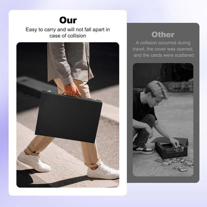 Trading Card Storage Box with Commander Display, 5 Row Magic Card Box with Handle & Aluminum Alloy Locking for 3900+ Unsleeved Cards Suits for MTG PTCG TCG Sports Cards (Black Purple)