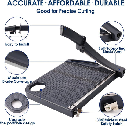 Paper Cutter,Heavy Duty Guillotine Paper Trimmer with Portable Base DesignandSafety Guard/Blade Lock,12" Cut Length Paper Slicer with17PCS Capacity,Cardstock/Laminating/Cardboard/Photos/Vinyl,(Grey)