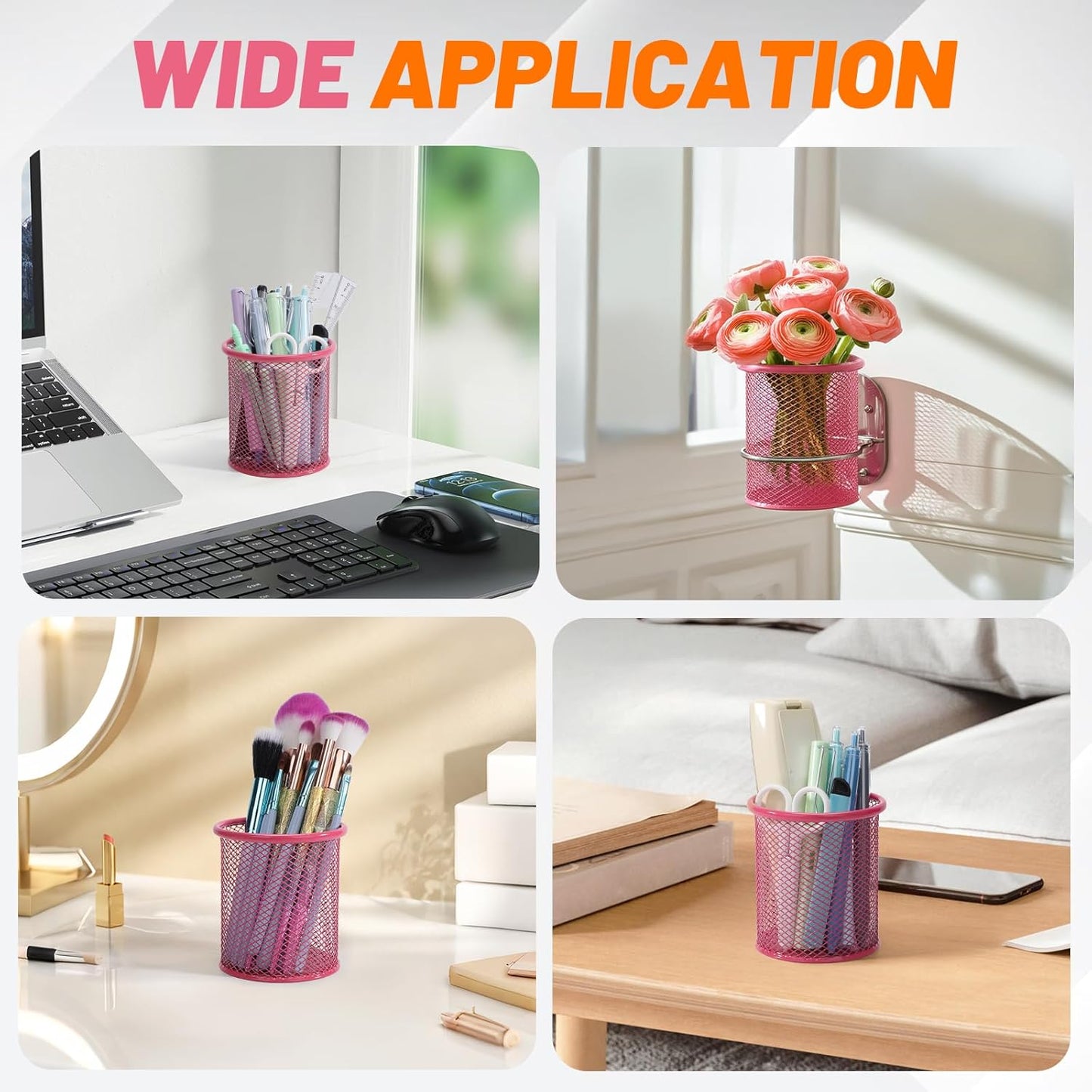 Segarty Pen Cup, 6 Pack Cute Dark Pink Pen Holder, Round Mesh Pencil Holder for Desk, Desktop Accessories Organizer for Office Supply, School, Home Storage, Makeup Brush Organization