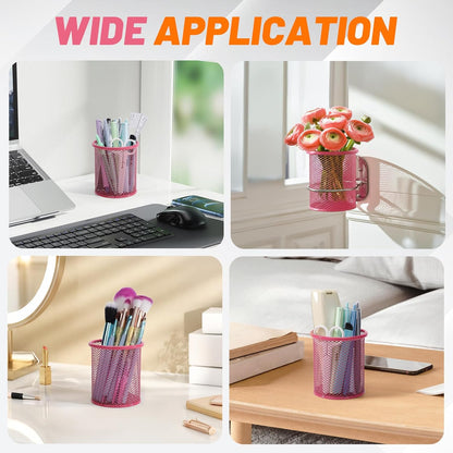 Segarty Pen Cup, 6 Pack Cute Dark Pink Pen Holder, Round Mesh Pencil Holder for Desk, Desktop Accessories Organizer for Office Supply, School, Home Storage, Makeup Brush Organization