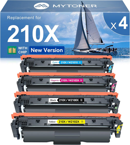 MYTONER 210X Toner Cartridges 4 Pack Compatible Replacement for HP 210X 210A 210 High Yield for Color Pro MFP 4301fdw 4301fdn 4201dw 4201dn Series Printer Ink 210X 210A W2100X W2100A