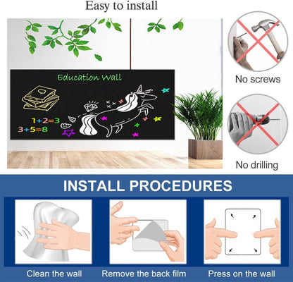 Magnetic Chalkboard Contact Paper for Wall 46.3"x18" Self Adhesive Magnetic Wall Board Sticker with 36 Magnet Letters for Kids Black Chalk Board Wallpaper Roll