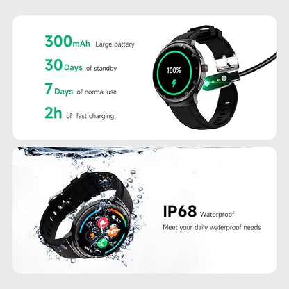 Smart Watch for Men Women, 1.43" AMOLED IP68 Waterproof Smartwatch, Fitness Tracker with Heart Rate/SpO2/Sleep Monitor, 150+ Sports Mode, Bluetooth Call Android & iOS Compatible, 2 Bands