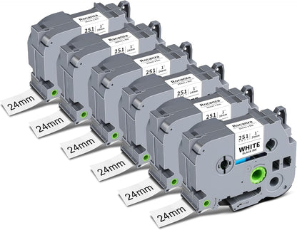 Replace for Brother TZe-251 24mm 0.94 Laminated White TZ Tape TZe251 PTouch Tape 1 Inch Work with Brother P Touch D600 E500 P700 P710BT P750W P910BT D410 PTD460BT D610BT Label Maker, 6-Pack