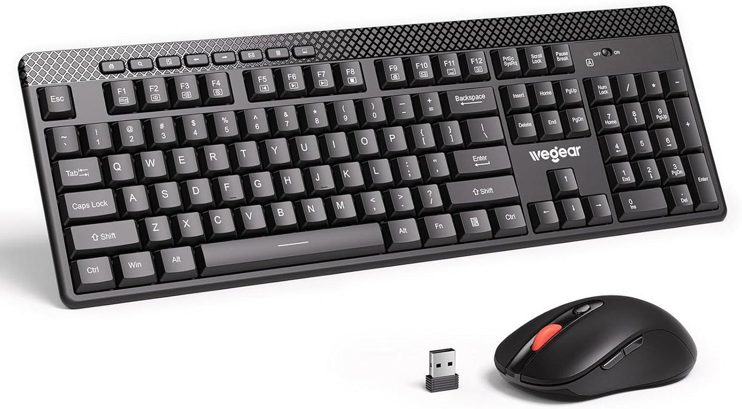 Wireless Keyboard and Mouse Combo, 5-Level Adjustable 4000 DPI Mouse, Quiet 2.4G Full Size Keyboard with 8 Additional Shortcuts, Silent Typewriter for PC, Desktop, Laptop, MacBook