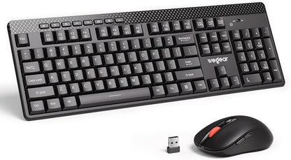 Wireless Keyboard and Mouse Combo, 5-Level Adjustable 4000 DPI Mouse, Quiet 2.4G Full Size Keyboard with 8 Additional Shortcuts, Silent Typewriter for PC, Desktop, Laptop, MacBook