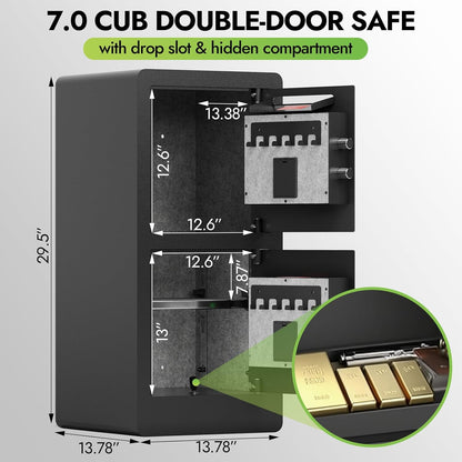Extra Large Heavy Duty Double Door Home Safe Fireproof and Waterproof Bag Security Safe with Removable Shelves Digital Safes with Hidden Lock Box for Money Files Medicines (7.0 Cub Double Door)