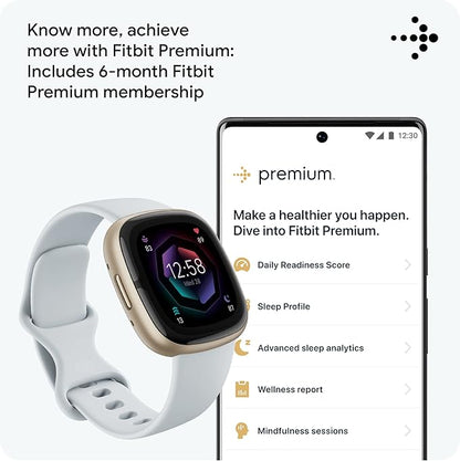 Fitbit Sense 2 Advanced Health and Fitness Smartwatch with Tools to Manage Stress and Sleep, ECG App, SpO2, 24/7 Heart Rate and GPS, Blue Mist/Pale Gold, One Size (S & L Bands Included)