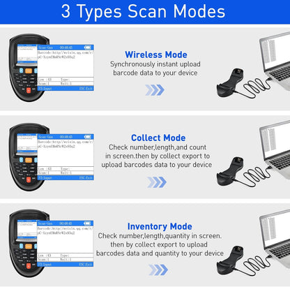Inventory Scanner Wireless, 1D Barcode Scanner with Charging Base Barcode Reader Inventory Data Terminal Data Collector 2 in 1 USB Connection & 2.4G Wireless Bar Code Scanners with 2.2" Screen