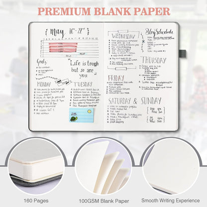Blank Journal Notebook, 3 Pack A5 Sketch Book, Hardcvoer Sketchbook for Drawing with 100GSM Thick Paper, Leather Journal for Writing, Unlined Journal for Women, Men, School, 160 Pages, 5.7" x 8.4"