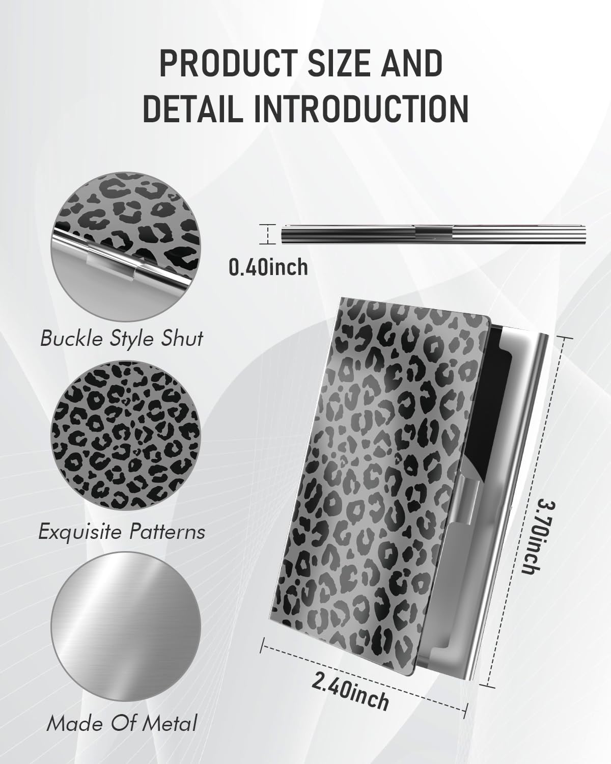 Business Card Metal Slim Organizer, Professional Stainless Steel Square Pocket Wallet for Office Workers, Compact and Portable for Pockets (Grey Snow Leopard A)