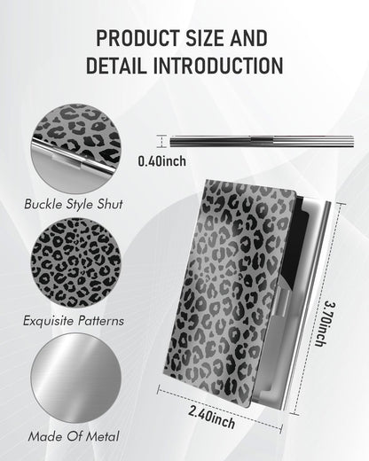 Business Card Metal Slim Organizer, Professional Stainless Steel Square Pocket Wallet for Office Workers, Compact and Portable for Pockets (Grey Snow Leopard A)