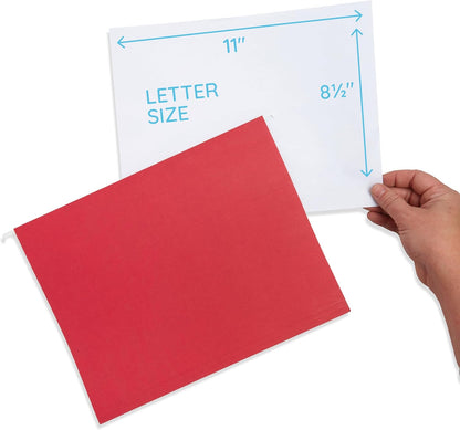 25 Blue Summit Supplies Red Hanging File Folders Letter Size – Durable 11pt Paper, Plastic Tabs and Inserts Included, Fits Standard Filing Cabinets and Desktop Organizers