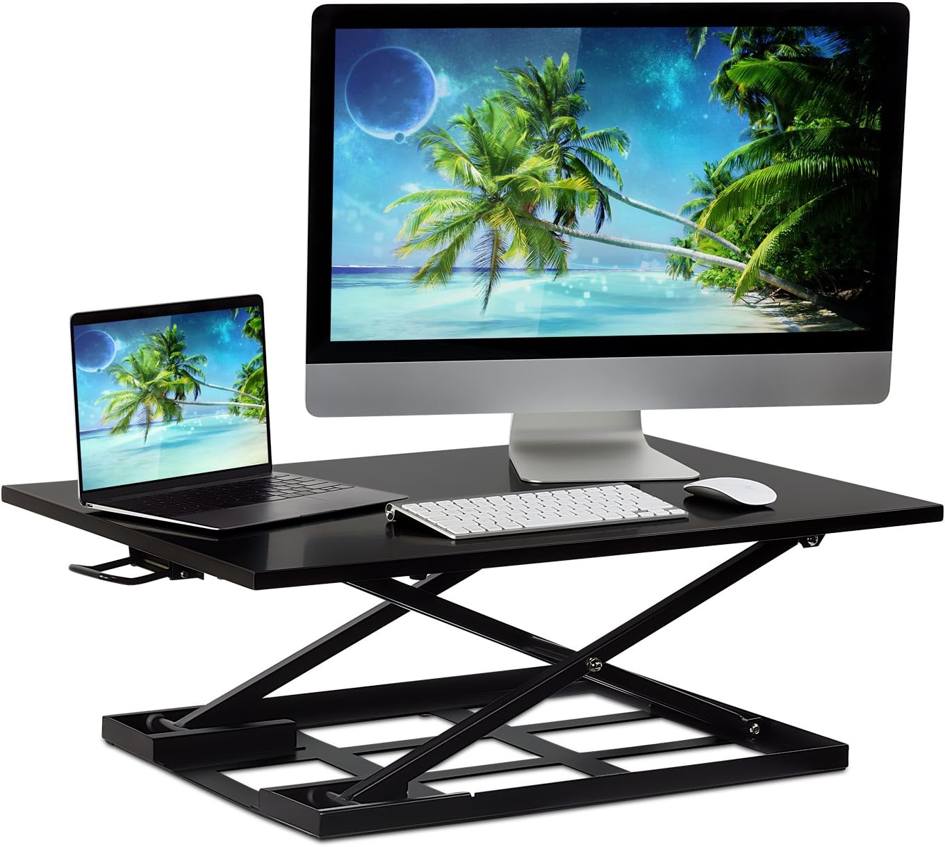Mount-It! Standing Desk Converter, Sit Stand Desk Riser with Gas Spring, Ergonomic Height Adjustable Desktop Platform, Collapsible Slim Profile, Preassembled Workstation for Home & Office, Black