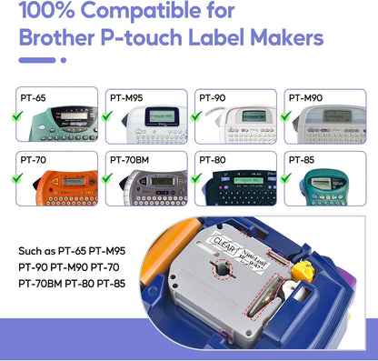 NineLeaf 4 Pack Compatible for Brother P-Touch M Tape M-K131 M-K131S MK131 M131 12mm 0.47'' Black on Clear Label Tape for PT-70BBVP PT-70BMH PT-70HK PT-70HOL PT-70HOT Label Maker