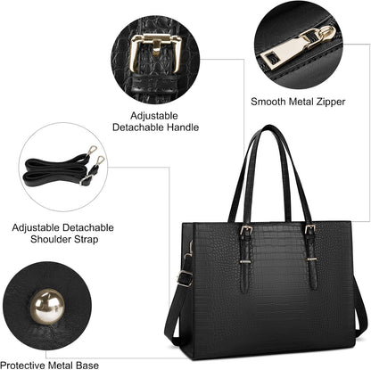 Laptop Bag for Women 15.6 inch Laptop Tote Bag Leather Classy Computer Briefcase for Work Waterproof Handbag Shoulder Bag Women Business Office Bag