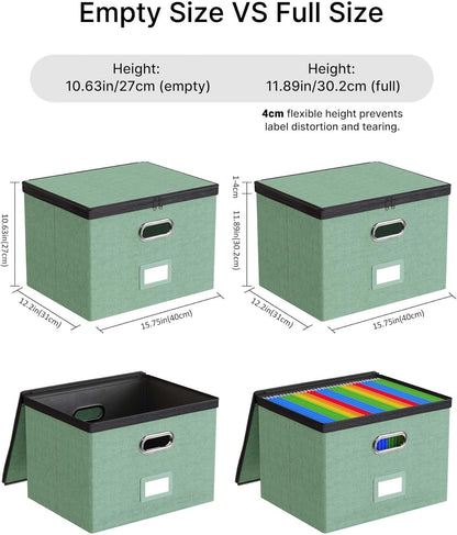 Oterri 1 Pack Large File Organizer Boxes with Lids, File Box with Mesh Pockets, Document Organizer Box for Letter/Legal Size Folders, Zippers Important Document Organizer (Green, Without Folders)