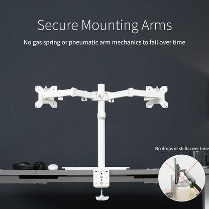 VIVO White Dual 13 to 27 inch LCD LED Monitor Desk Mount Stand with C-clamp and Bolt-Through Grommet, Heavy Duty Fully Adjustable Arms for 2 Screens STAND-V002W