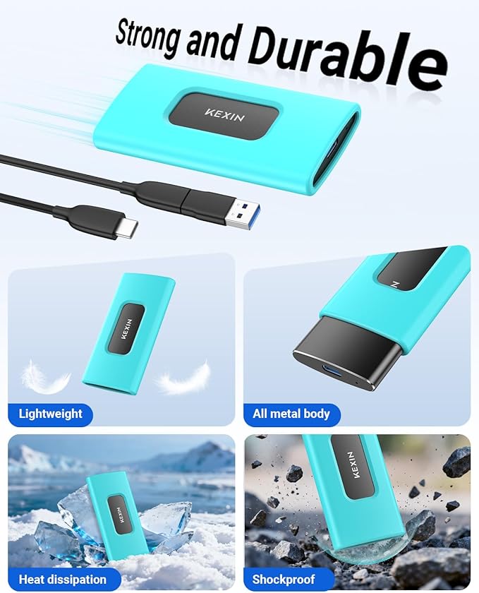 KEXIN 512GB External SSD Hard Drive USB 3.1 Type-c Portable Solid State Drive 512G, up to 1050MB/s for PC Mac Android Game Console and More