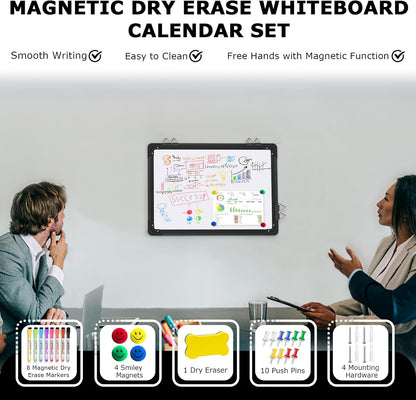 EAONE 16x12 in Double Side Whiteboard Calendar & Cork Board Combo for Wall, 3 in 1 Magnetic Dry Erase Whiteboard Monthly Calendar and Bulletin Board with Aluminum Frame for Home Office Kitchen